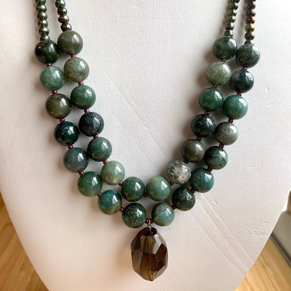 Green pearl & topaz multistrand necklace - Picture 4 of 7